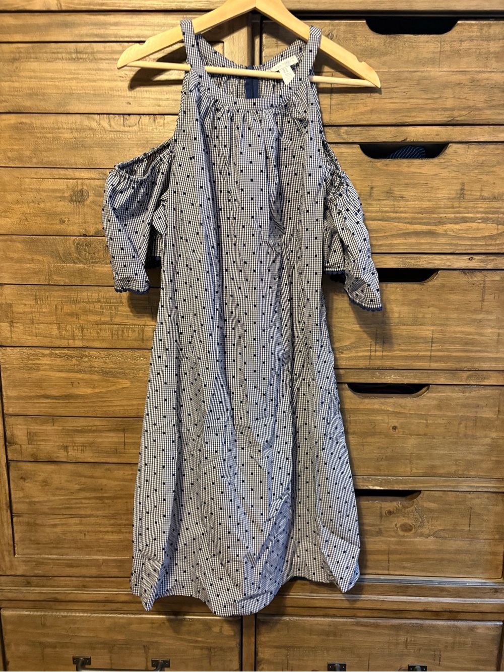 London Times Blue Gingham Cold Shoulder Dress Plus Size 16 Cotton Cottagecore - Picture 4 of 6